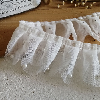 7 cm široka bijela trostruka mrežasta čipka s perlama – DIY materijal za plisiranu suknju