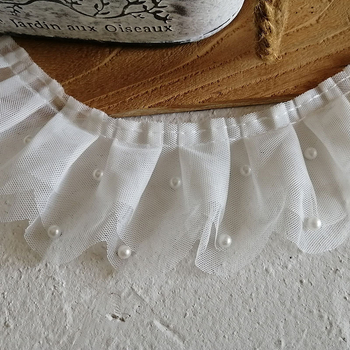 7 cm široka bijela trostruka mrežasta čipka s perlama – DIY materijal za plisiranu suknju