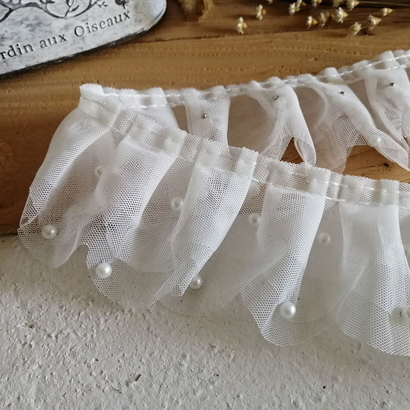 7 cm široka bijela trostruka mrežasta čipka s perlama – DIY materijal za plisiranu suknju