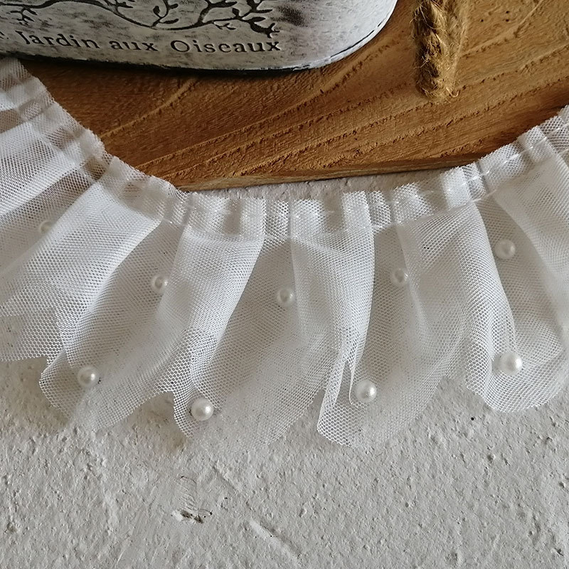 7 cm široka bijela trostruka mrežasta čipka s perlama – DIY materijal za plisiranu suknju