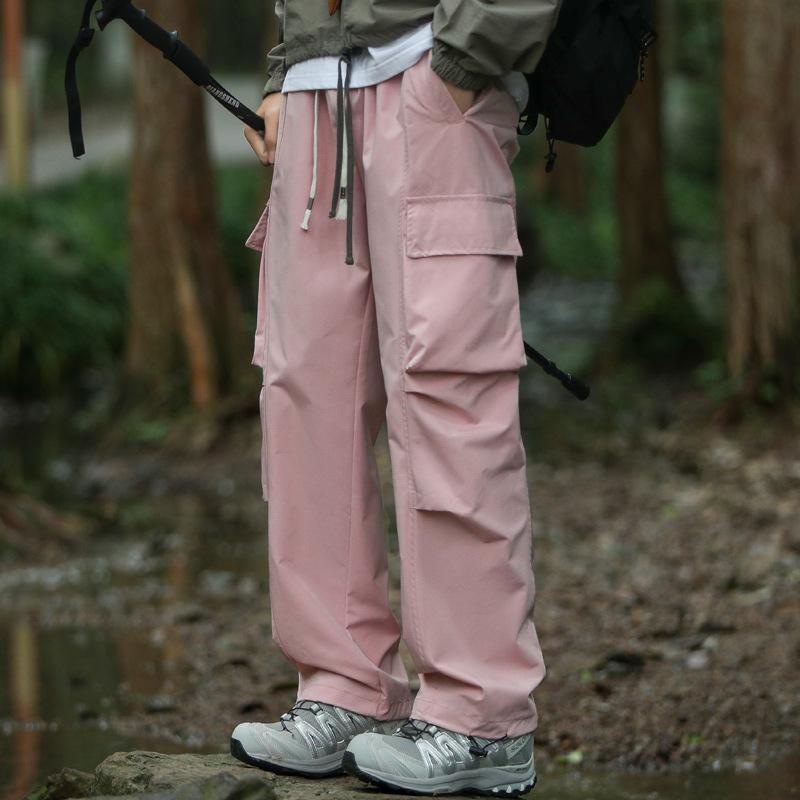Unisex hlače za rad u stilu padobranca, ravnog kroja, širokih nogavica, s vanjskim vezivanjem, casual hlače za vanjsku upotrebu