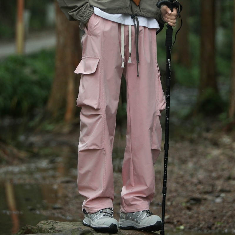 Unisex hlače za rad u stilu padobranca, ravnog kroja, širokih nogavica, s vanjskim vezivanjem, casual hlače za vanjsku upotrebu