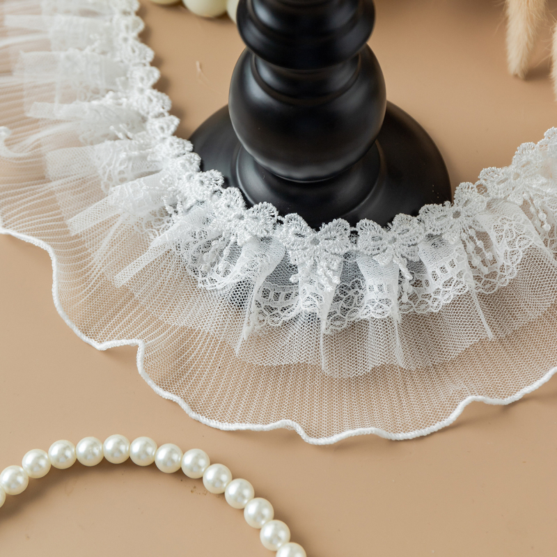 Bijeli trostruko naborani čipkasti rub – ručno izrađeni DIY Lolita dodaci za odjeću, zavjese i igračke