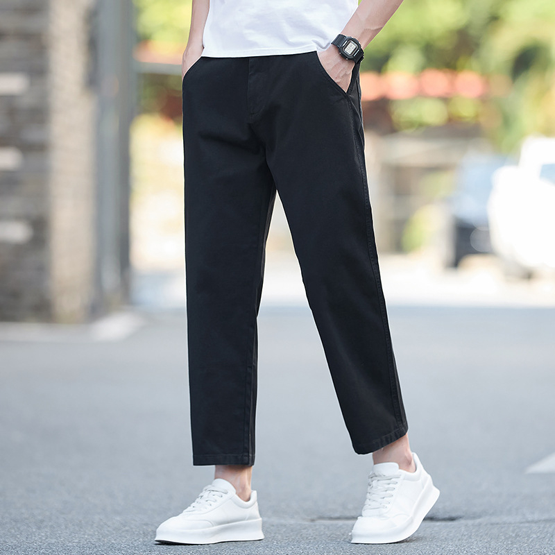 Muške pamučne hlače, opuštene, ravne krojenje, cropped dužine, američki stil harema, široke nogavice, svestrane za jesen 2025