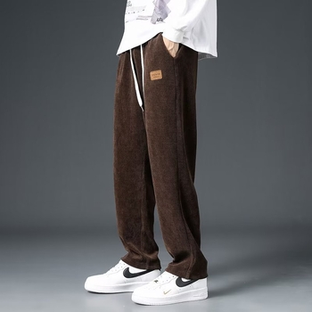 Ανδρικά παντελόνια φλις με επένδυση από Corduroy, casual για φθινόπωρο-χειμώνα, φαρδιά ίσια γραμμή, μακριά