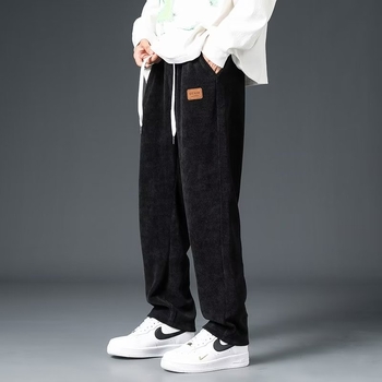 Ανδρικά παντελόνια φλις με επένδυση από Corduroy, casual για φθινόπωρο-χειμώνα, φαρδιά ίσια γραμμή, μακριά