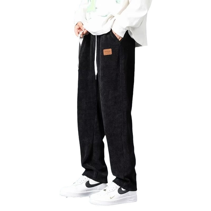 Ανδρικά παντελόνια φλις με επένδυση από Corduroy, casual για φθινόπωρο-χειμώνα, φαρδιά ίσια γραμμή, μακριά