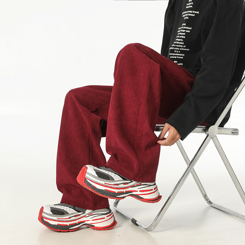 Muške hlače od corduroya s ravnim krojem, s remenom, japanski stil, jesen 2024
