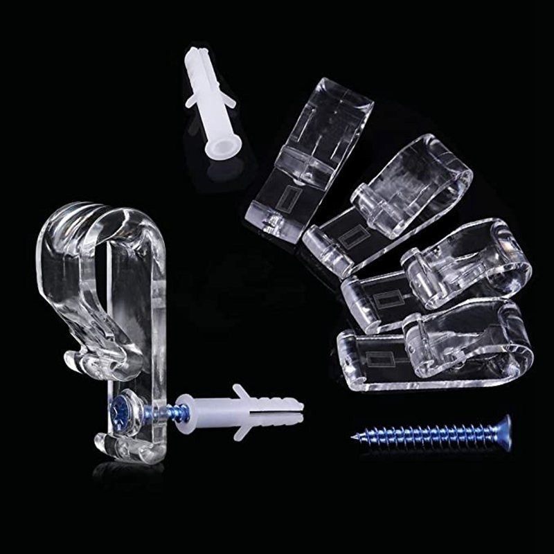 Kuka za zid za zavjese s POM ekspanzijskim vijcima — prozirni plast, 1,5 × 5 cm, za zavjese i žaluzine