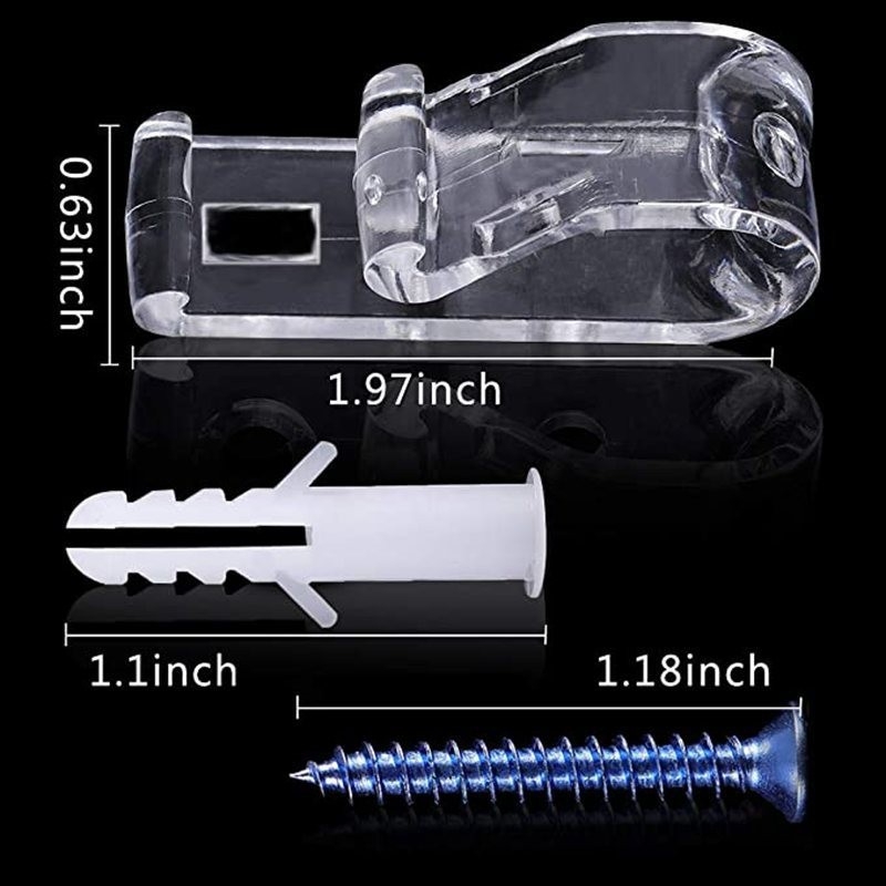 Kuka za zid za zavjese s POM ekspanzijskim vijcima — prozirni plast, 1,5 × 5 cm, za zavjese i žaluzine