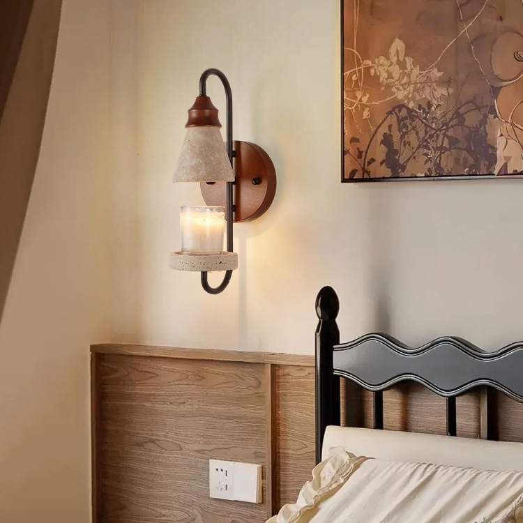 Zidna lampa s aromaterapijom i voskom koji se topi, u srednjovjekovnom stilu, žuti travertin izgled, za dnevni boravak, spavaću sobu i radni prostor – zidna dekoracija