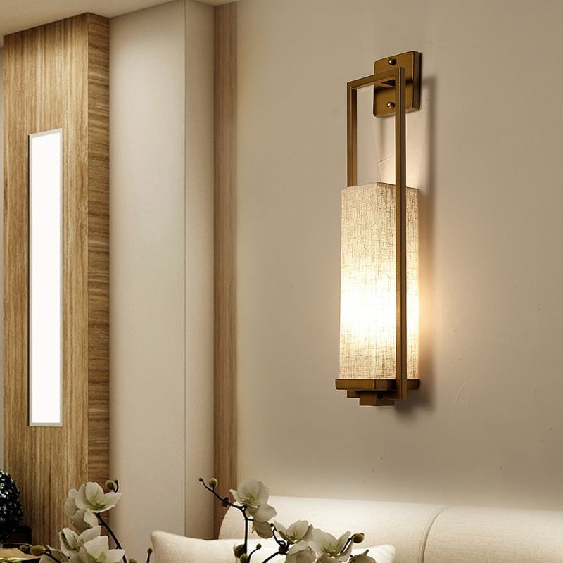 Zidna lampa u novom kineskom stilu s platnenim sjenilom, pravokutna LED svjetiljka za dnevni boravak, spavaću sobu i hodnik