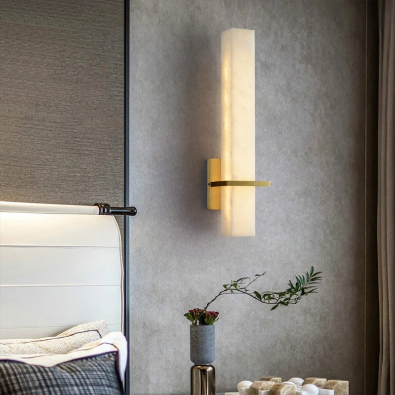 Nova zidna lampa u kineskom stilu, potpuno od bakra s mramornim abažurom, moderan minimalistički dizajn za dnevnu sobu, zidna dekoracija
