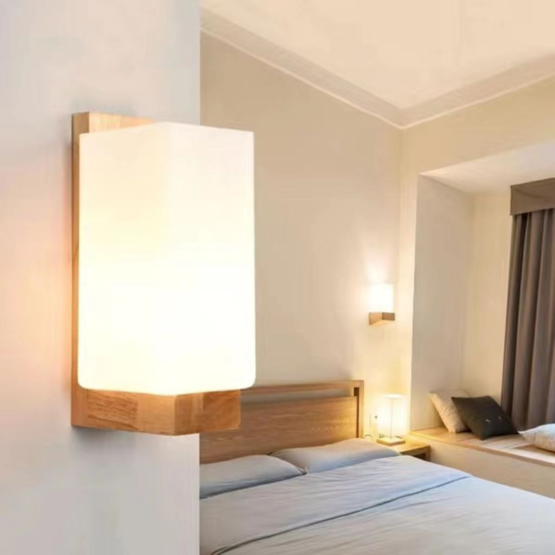 Noćna zidna lampa u japanskom stilu, drvena, moderan minimalistički dizajn, pogodna za spavaću sobu, dnevni boravak i kućnu upotrebu.