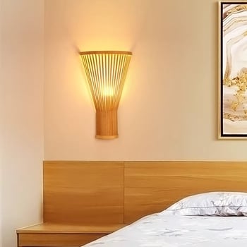 Polovna zidna lampa s abažurom od bambusa za hodnik, dnevni boravak i spavaću sobu, pogodna za tea room i hotel/guesthouse.