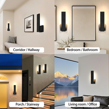 Prilagođena aluminijska LED moderna zidna svjetiljka, 2 komada, matno crna, za verandu, spavaću sobu, kupaonu, dnevnu sobu i stepenice, žičano spajanje