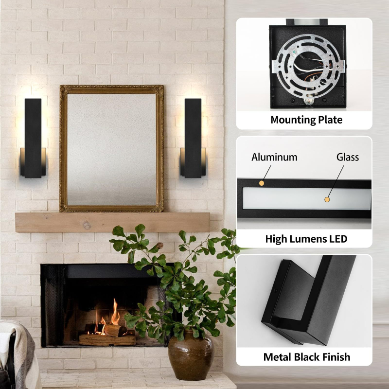 Prilagođena aluminijska LED moderna zidna svjetiljka, 2 komada, matno crna, za verandu, spavaću sobu, kupaonu, dnevnu sobu i stepenice, žičano spajanje