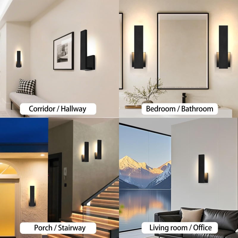 Prilagođena aluminijska LED moderna zidna svjetiljka, 2 komada, matno crna, za verandu, spavaću sobu, kupaonu, dnevnu sobu i stepenice, žičano spajanje