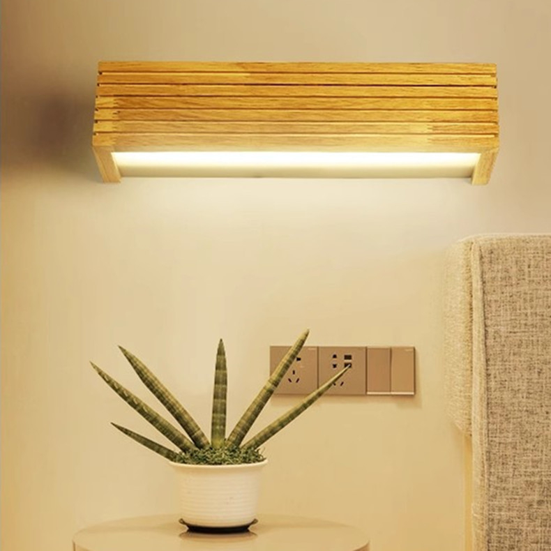 LED stenska lampa od masivnog drveta, skandinavski moderni minimalistički dizajn, za spavaću sobu i hodnik, model B1759