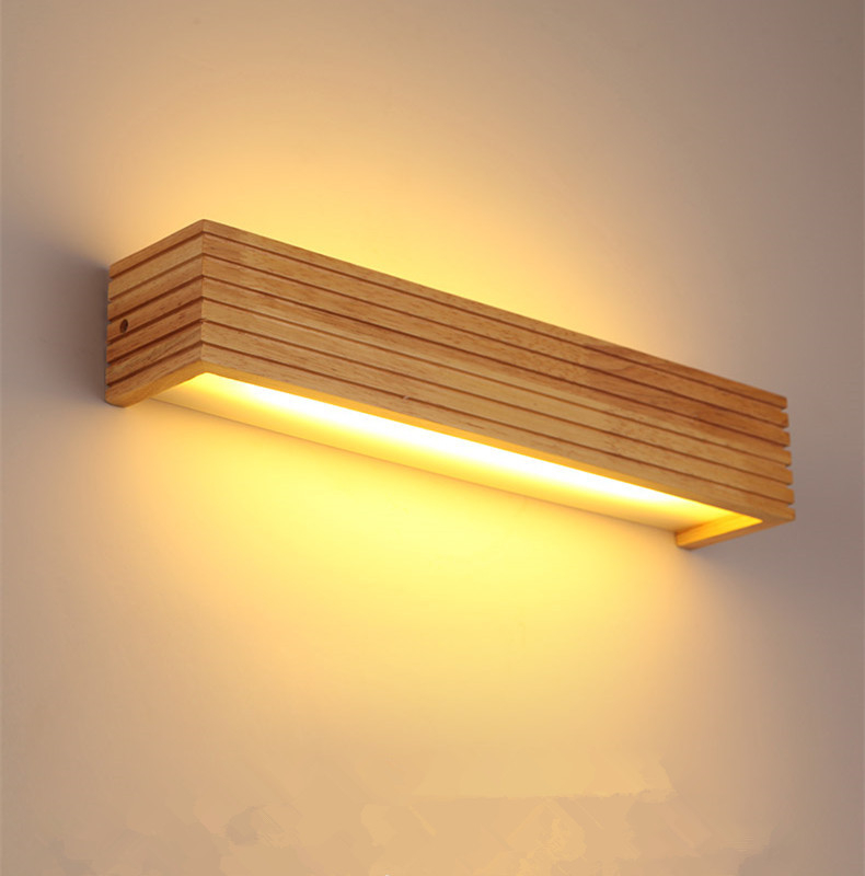 LED stenska lampa od masivnog drveta, skandinavski moderni minimalistički dizajn, za spavaću sobu i hodnik, model B1759