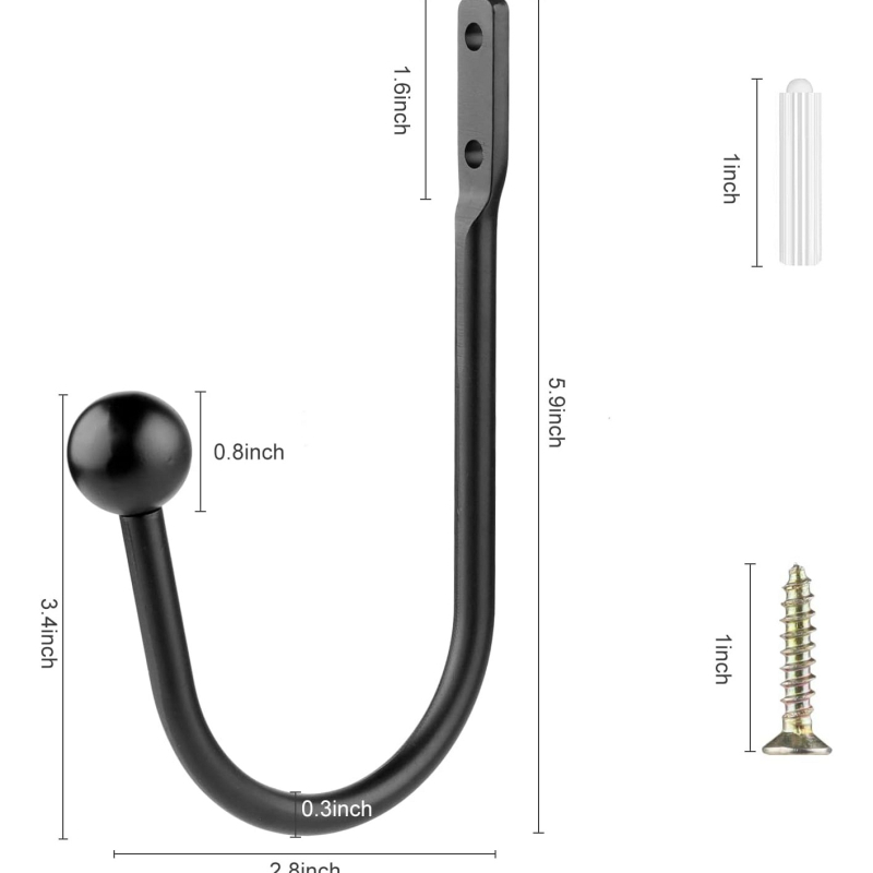 15 cm U‑oblik zavjese kuka, veliki zakrivljeni zidni kuk, metal
