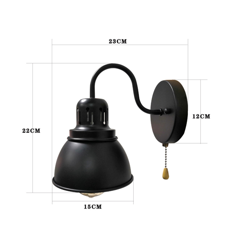 Zidna lampa u američkom stilu, metalna, LED, s povlačnim prekidačem, za spavaću sobu, dnevni boravak, hodnik i stubiše.