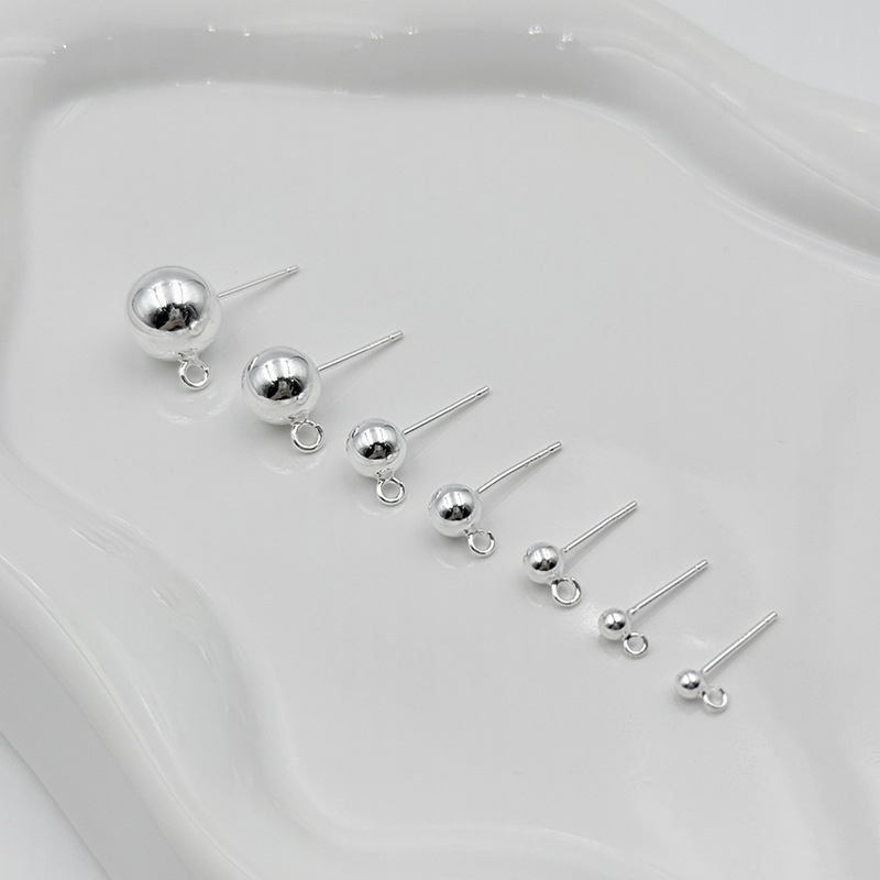S925 sterling srebro DIY naušnice s kuglicama i otvorom za privjeske