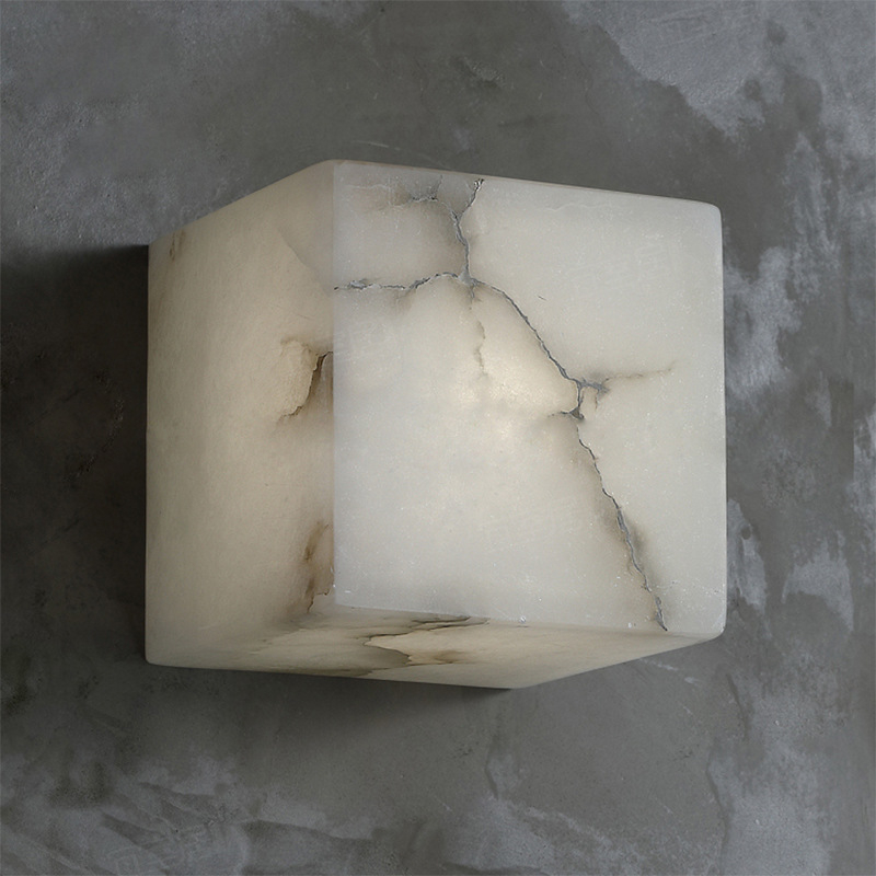 Wabi-Sabi kvadratna zidna svjetiljka, modern nordijski dizajn, mramorno sjenilo, bakreno tijelo