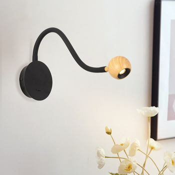 Prilagodljiva zidna lampa s fleksibilnim vratilom, crna, zaštita očiju, noćna svjetiljka za spavaću sobu i učionu, LED, moderni minimalistički stil