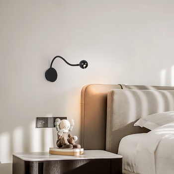 Prilagodljiva zidna lampa s fleksibilnim vratilom, crna, zaštita očiju, noćna svjetiljka za spavaću sobu i učionu, LED, moderni minimalistički stil