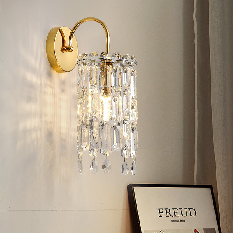 Luksuzna moderna minimalistička zidna lampa za spavaću sobu, kristalni sjenilo, krem završna boja, LED rasvjeta za hodnik i stepenice
