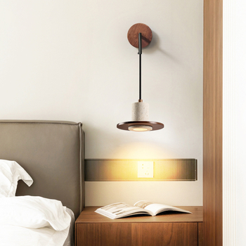 Japanska retro zidna svjetiljka od žutog travertina, stil wabi-sabi, za hodnik, spavaću sobu ili hotel.