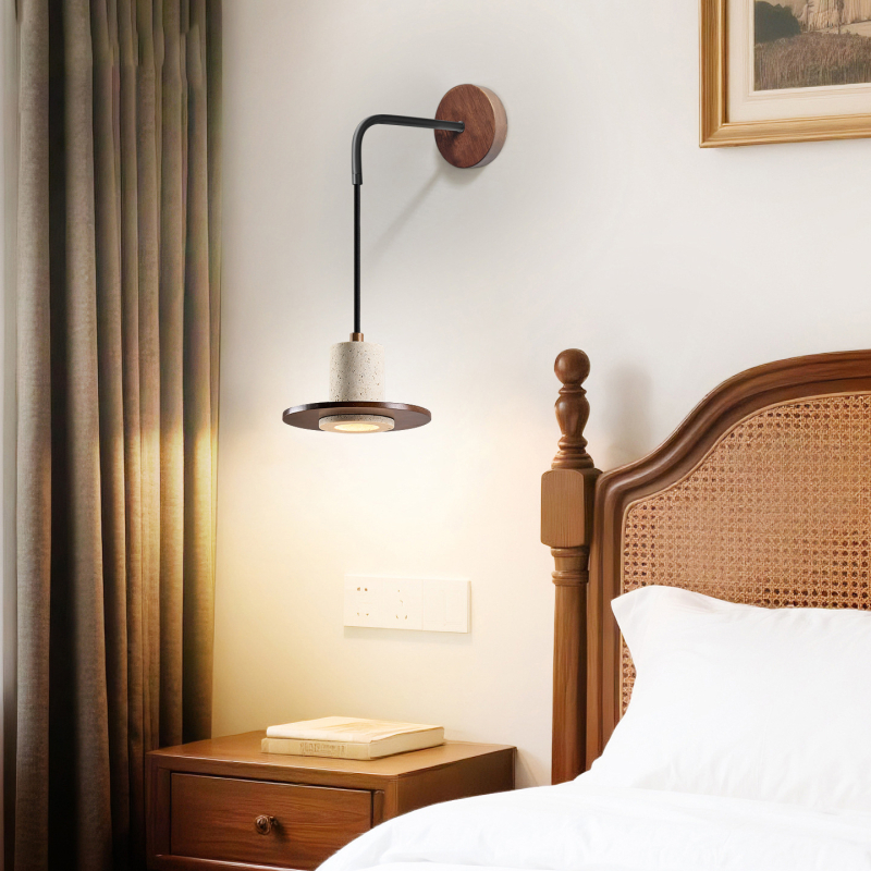 Japanska retro zidna svjetiljka od žutog travertina, stil wabi-sabi, za hodnik, spavaću sobu ili hotel.