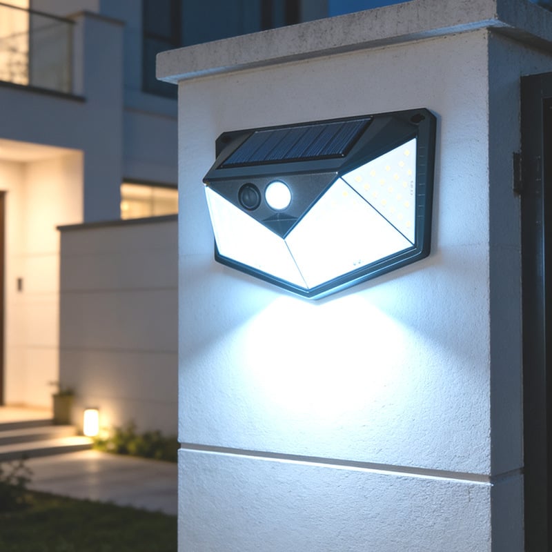 3 načina LED solarna zidna svjetiljka s senzorem pokreta, 110 LED, IP65 vodootporna, za vanjski dvorište i hodnik