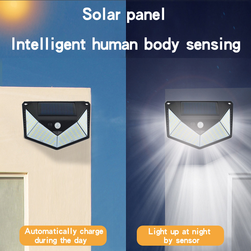3 načina LED solarna zidna svjetiljka s senzorem pokreta, 110 LED, IP65 vodootporna, za vanjski dvorište i hodnik