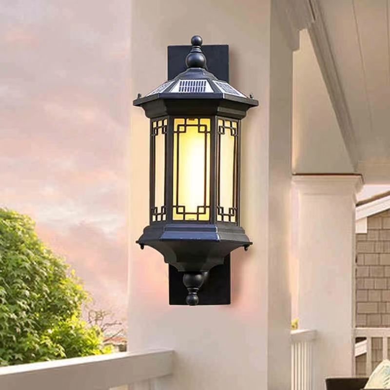 Vanjska solarna zidna svjetiljka za dvorište, vodootporna vrtna lampa u novokineskom stilu, za vilu i dom, LED