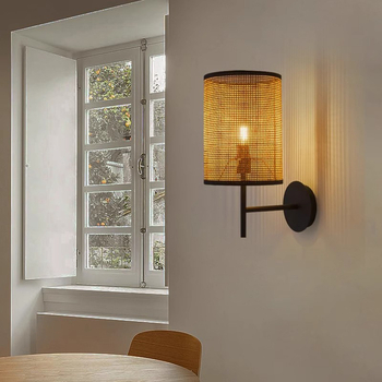 Zidna lampa od ratana u log-stilu, ručno pletena, japanski wabi-sabi stil, za spavaću sobu i hodnik