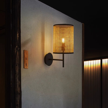 Zidna lampa od ratana u log-stilu, ručno pletena, japanski wabi-sabi stil, za spavaću sobu i hodnik