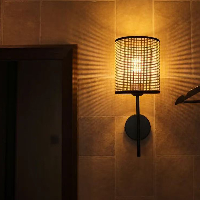 Zidna lampa od ratana u log-stilu, ručno pletena, japanski wabi-sabi stil, za spavaću sobu i hodnik