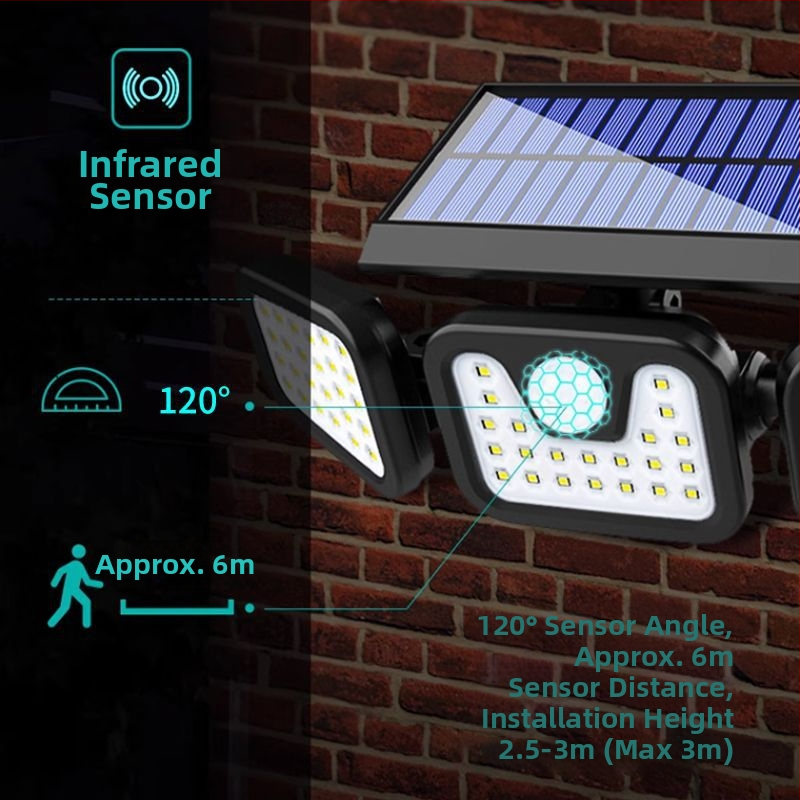 Vanjska solarna zidna rasvjeta s detekcijom pokreta za vrt, dvorište i garažu, IP65