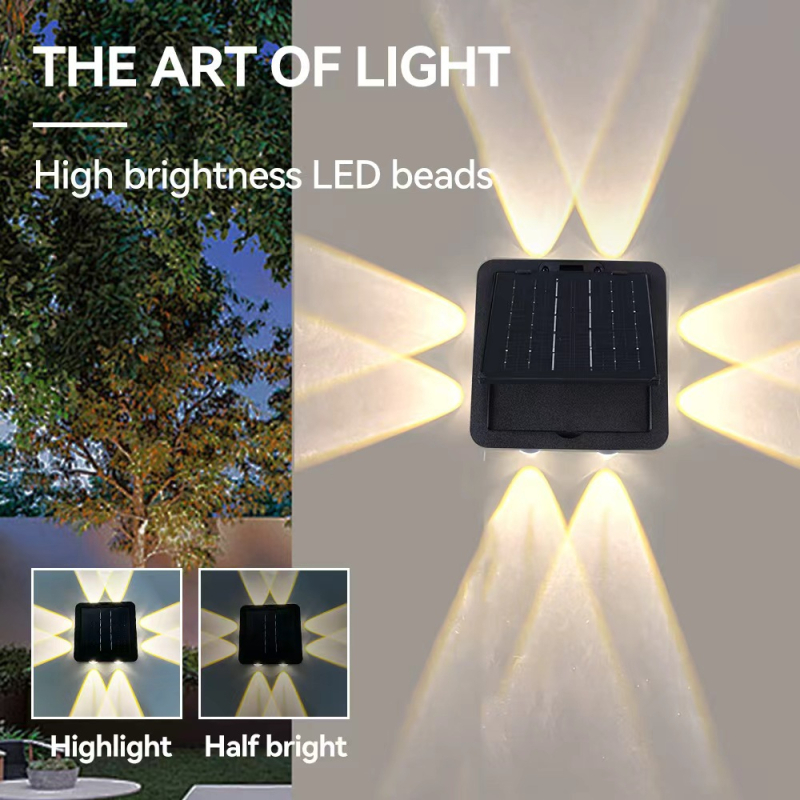 Solarna zidna svjetiljka za vanjsku uporabu, 360° osvjetljenje zida, IP65 vodootporna, topla 3000K, 8 LED, neoklasični vrtni dvorišni fenjer