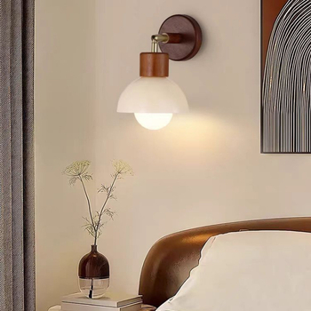 Zidna svjetiljka u francuskom stilu za spavaću sobu ili hodnik, masivno drvo s krem završnim premazom, okretna, svjetlo za oči, minimalističko retro