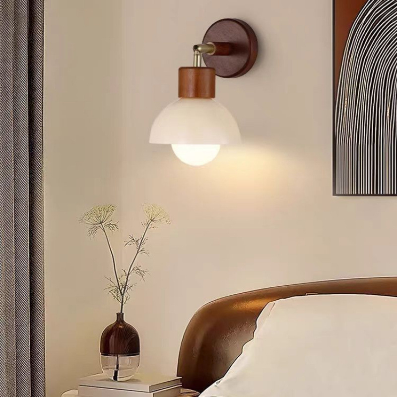 Zidna svjetiljka u francuskom stilu za spavaću sobu ili hodnik, masivno drvo s krem završnim premazom, okretna, svjetlo za oči, minimalističko retro