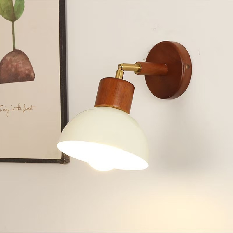 Zidna svjetiljka u francuskom stilu za spavaću sobu ili hodnik, masivno drvo s krem završnim premazom, okretna, svjetlo za oči, minimalističko retro
