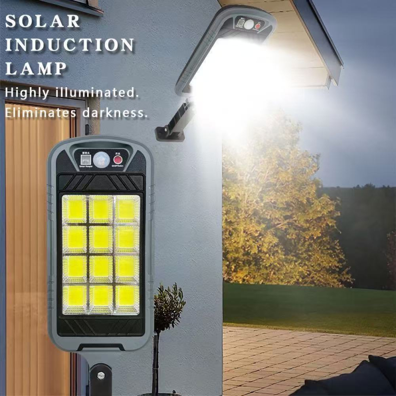 Vanjska vodootporna solarna COB ulična svjetiljka s daljinskim upravljanjem, vrtna zidna rasvjeta, senzor pokreta, visoka svjetlina, model E18
