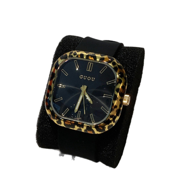 Ženski sat kvadratnog oblika s leopard uzorkom na silikonom remenu, kvarcni mehanizam, 40×40 mm