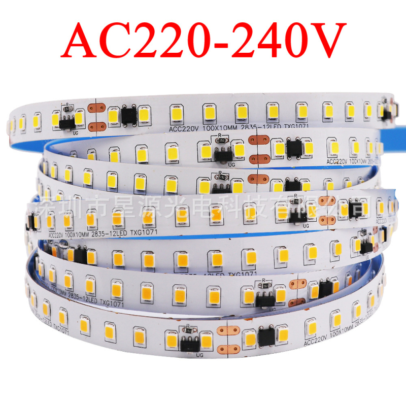 LED лента 220V, 2835 SMD, гола платка, без драйвер, самозалепваща осветителна лента