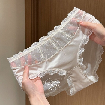 Francuski stil prozračnih čipkastih gaćica za žene, mrežasti materijal, srednje visoka talija, pokrivaju bokove, tanki materijal