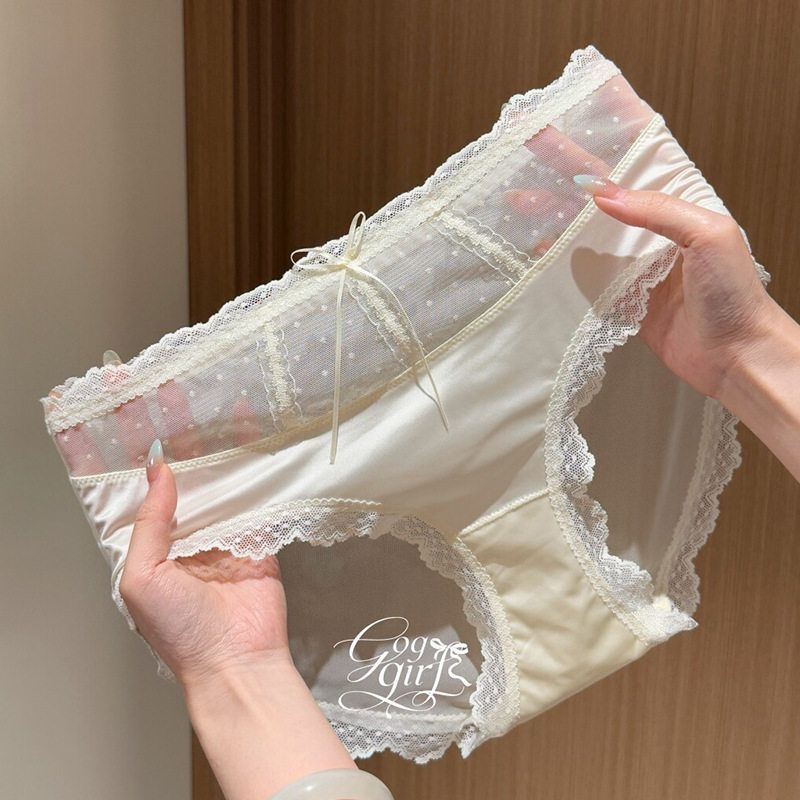 Francuski stil prozračnih čipkastih gaćica za žene, mrežasti materijal, srednje visoka talija, pokrivaju bokove, tanki materijal