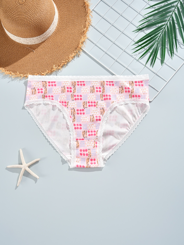 Gaćice za žene u plus veličini, Milk Silk, čipkasti rub, brzo sušeće, cvjetni uzorak, srednji struk